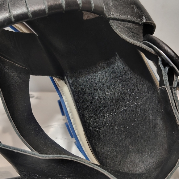 Manolita Demain Tratorada Preta Platform Sandals Black Leather Blue Sole Size 37 - Picture 7 of 9